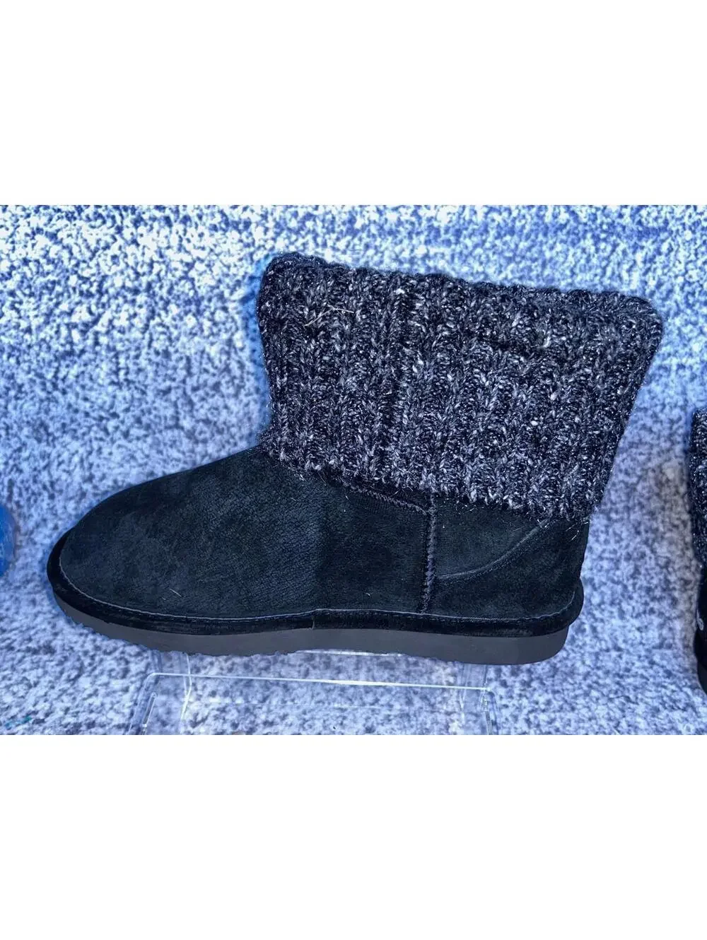 LAMO Black Suede Ankle Boots Women's 10 Knit Cuff Fleece Lined Winter NIB